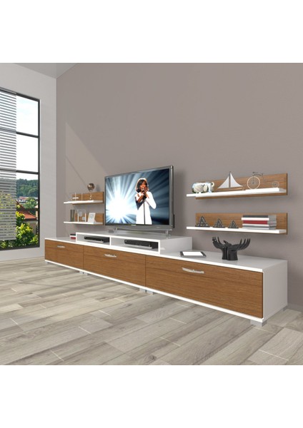 Ekoflex 270R Slm Tv Ünitesi Tv Sehpası - Beyaz - Ceviz