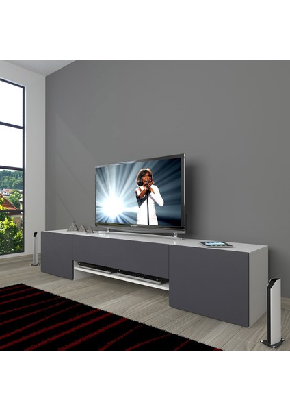 1e1 Mdf Tv Ünitesi Tv Sehpası - Beyaz - Antrasit