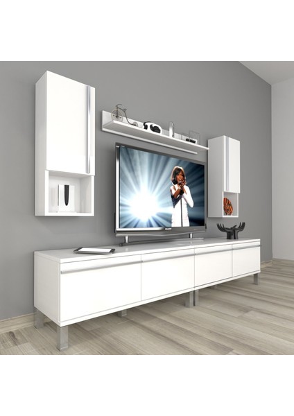 Eko 5200TA Mdf Krom Ayaklı Tv Ünitesi Tv Sehpası - Parlak Beyaz