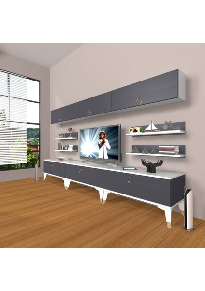 Eko 8y Mdf Gold Tv Ünitesi Tv Sehpası - Beyaz - Antrasit