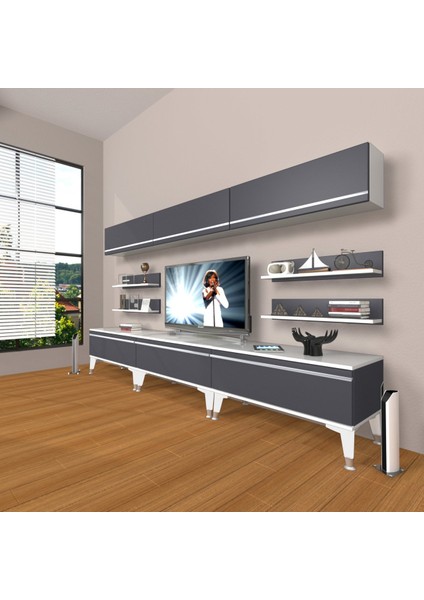 Eko 8y Mdf Silver Tv Ünitesi Tv Sehpası - Beyaz - Antrasit