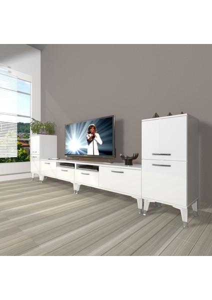 Eko 9200 Slm Silver Tv Ünitesi Tv Sehpası - Parlak Beyaz