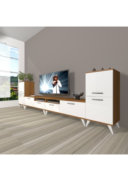 Eko 9220 Slm Retro Tv Ünitesi Tv Sehpası - Ceviz - Beyaz