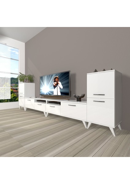 Eko 9220 Mdf Retro Tv Ünitesi Tv Sehpası - Parlak Beyaz