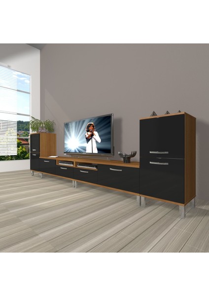 Eko 9220 Slm Krom Ayaklı Tv Ünitesi Tv Sehpası - Ceviz - Siyah