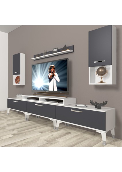 Ekoflex 270DA Mdf Silver Tv Ünitesi Tv Sehpası - Beyaz - Antrasit