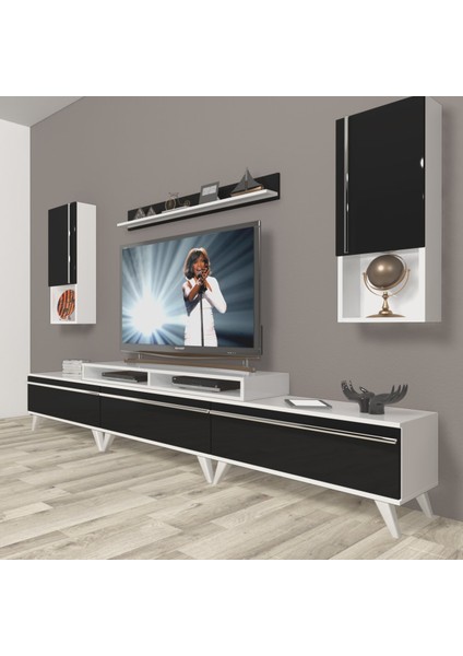 Ekoflex 270TA Mdf Retro Tv Ünitesi Tv Sehpası - Beyaz - Siyah