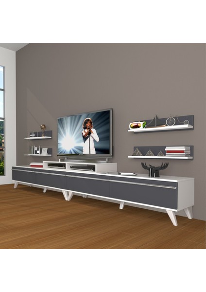 Ekoflex 360R Mdf Retro Tv Ünitesi Tv Sehpası - Beyaz - Antrasit