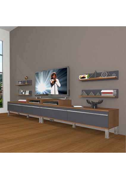 Ekoflex 360R Mdf Krom Ayaklı Tv Ünitesi Tv Sehpası - Ceviz - Antrasit