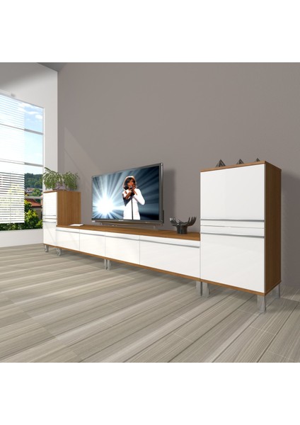 Eko 9200T Mdf Krom Ayaklı Tv Ünitesi Tv Sehpası - Ceviz - Beyaz