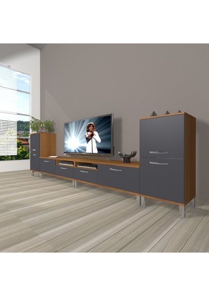 Eko 9220 Mdf Krom Ayaklı Tv Ünitesi Tv Sehpası - Ceviz - Antrasit