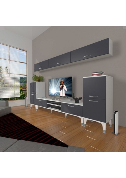 Eko 9 Mdf DVD Silver Tv Ünitesi Tv Sehpası - Beyaz - Antrasit