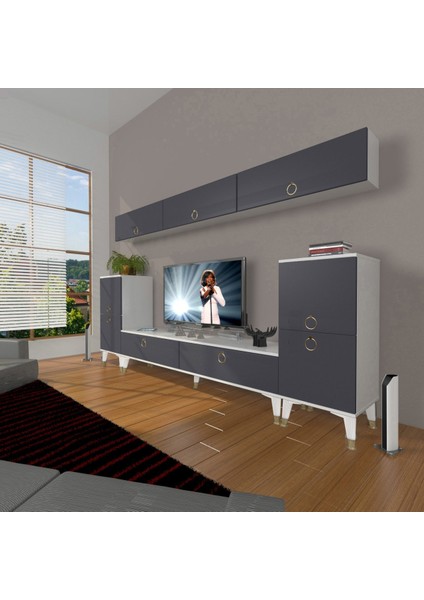 Eko 9 Mdf Std Gold Tv Ünitesi Tv Sehpası - Beyaz - Antrasit