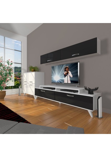 Ekoflex 6y Slm Retro Tv Ünitesi Tv Sehpası - Beyaz - Siyah