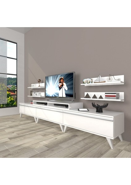 Ekoflex 270R Mdf Retro Tv Ünitesi Tv Sehpası - Parlak Beyaz