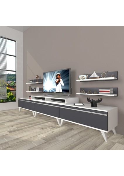 Ekoflex 270R Mdf Retro Tv Ünitesi Tv Sehpası - Beyaz - Antrasit