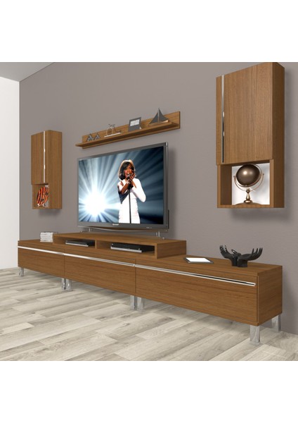 Ekoflex 270TA Mdf Krom Ayaklı Tv Ünitesi Tv Sehpası - Naturel Ceviz