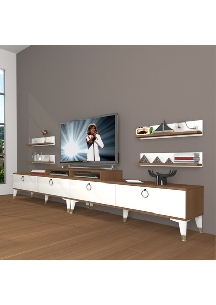 Ekoflex 360R Mdf Gold Tv Ünitesi Tv Sehpası - Ceviz - Beyaz