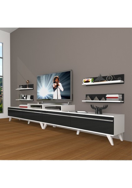 Ekoflex 360R Mdf Retro Tv Ünitesi Tv Sehpası - Beyaz - Siyah