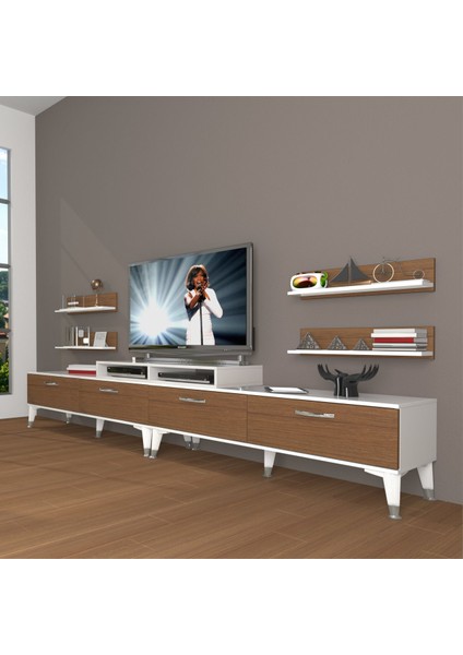 Ekoflex 360R Slm Silver Tv Ünitesi Tv Sehpası - Beyaz - Ceviz