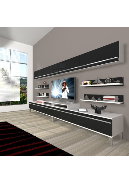Ekoflex 360Y Mdf Krom Ayaklı Tv Ünitesi Tv Sehpası - Beyaz - Siyah