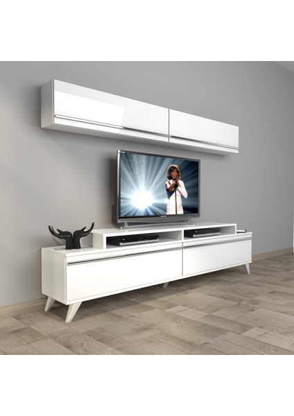 Ekoflex 5 Mdf Retro Tv Ünitesi Tv Sehpası - Parlak Beyaz