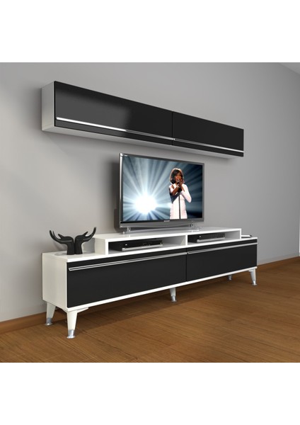 Ekoflex 5 Mdf Silver Tv Ünitesi Tv Sehpası - Beyaz - Siyah