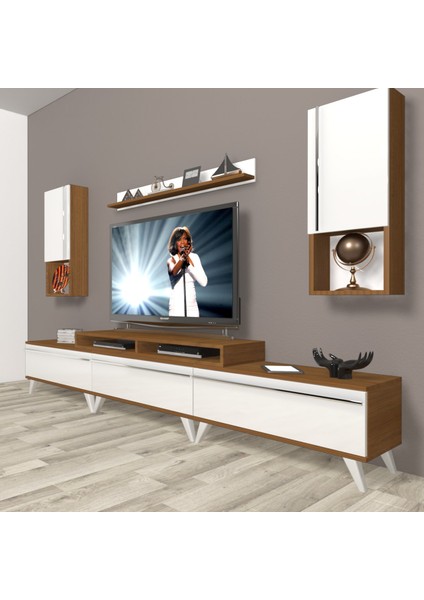 Ekoflex 270TA Mdf Retro Tv Ünitesi Tv Sehpası - Ceviz - Beyaz