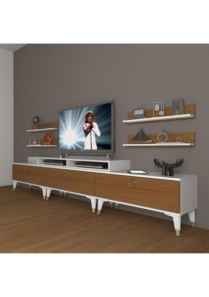 Ekoflex 270R Mdf Gold Tv Ünitesi Tv Sehpası - Beyaz - Ceviz