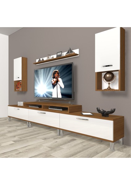 Ekoflex 270DA Mdf Krom Ayaklı Tv Ünitesi Tv Sehpası - Ceviz - Beyaz