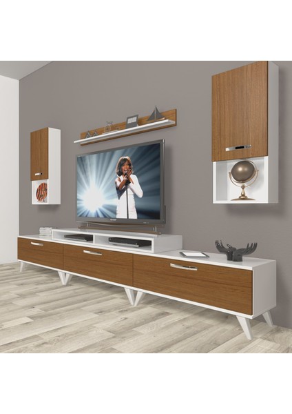Ekoflex 270DA Slm Retro Tv Ünitesi Tv Sehpası - Beyaz - Ceviz
