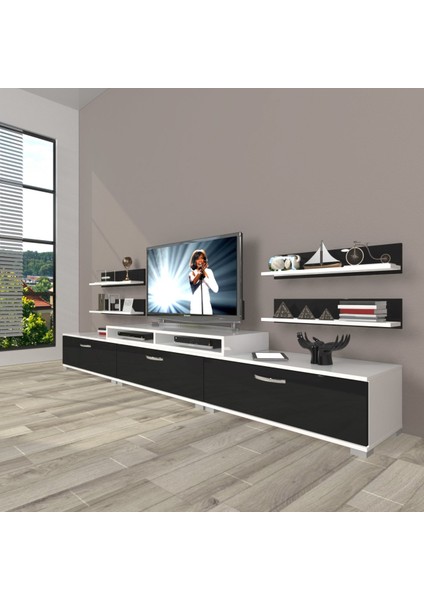 Ekoflex 270R Slm Tv Ünitesi Tv Sehpası - Beyaz - Siyah
