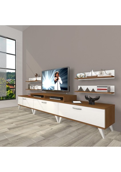 Ekoflex 270R Slm Retro Tv Ünitesi Tv Sehpası - Ceviz - Beyaz