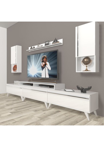 Ekoflex 270TA Mdf Retro Tv Ünitesi Tv Sehpası - Parlak Beyaz