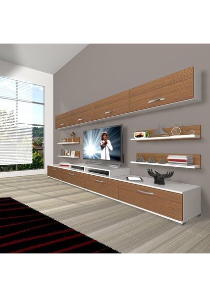 Ekoflex 360Y Slm Tv Ünitesi Tv Sehpası - Beyaz - Ceviz