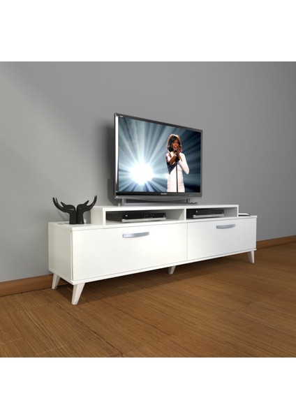 Ekoflex 4 Slm Retro Tv Ünitesi Tv Sehpası - Parlak Beyaz