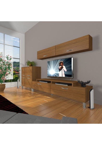 Ekoflex 6y Slm Krom Ayaklı Tv Ünitesi Tv Sehpası - Naturel Ceviz