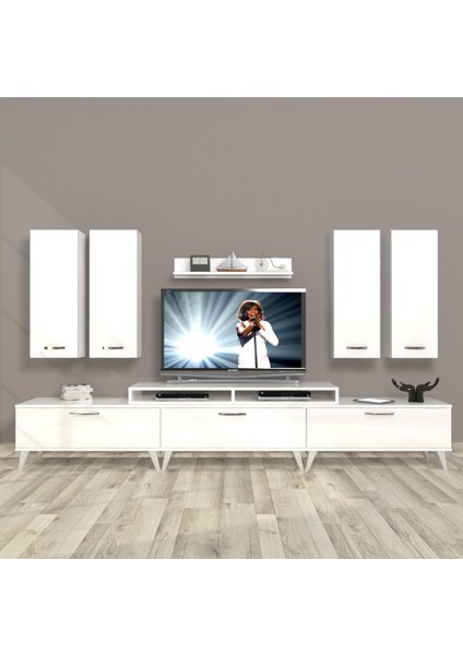 Ekoflex 8d Slm Retro Tv Ünitesi Tv Sehpası - Parlak Beyaz