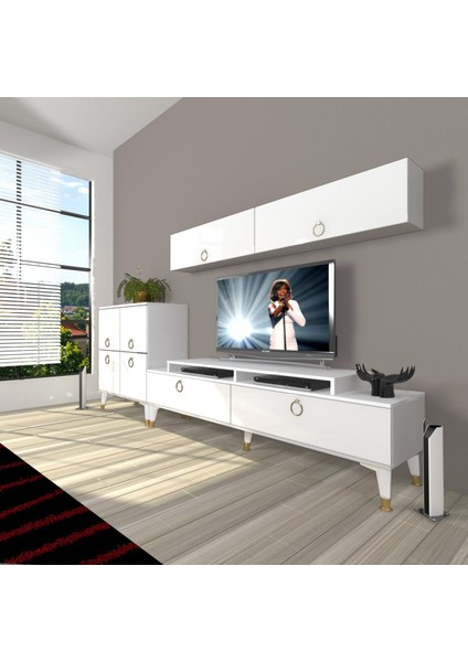 Ekoflex 6y Mdf Gold Tv Ünitesi Tv Sehpası - Parlak Beyaz