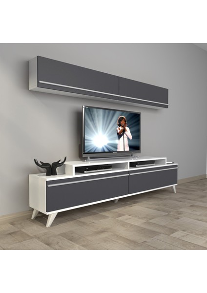 Ekoflex 5 Mdf Retro Tv Ünitesi Tv Sehpası - Beyaz - Antrasit