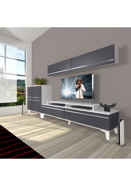 Ekoflex 6y Mdf Silver Tv Ünitesi Tv Sehpası - Beyaz - Antrasit