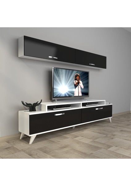 Ekoflex 5 Slm Retro Tv Ünitesi Tv Sehpası - Beyaz - Siyah