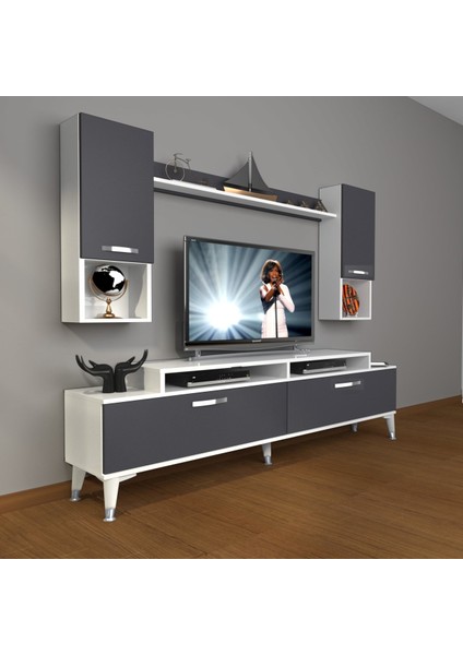 Ekoflex 5da Mdf Silver Tv Ünitesi Tv Sehpası - Beyaz - Antrasit