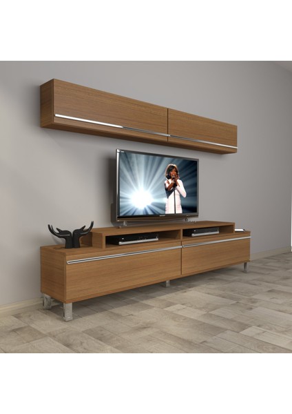 Ekoflex 5 Mdf Krom Ayaklı Tv Ünitesi Tv Sehpası - Naturel Ceviz