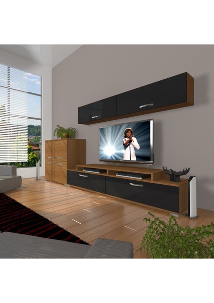 Ekoflex 6y Slm Tv Ünitesi Tv Sehpası - Ceviz - Siyah