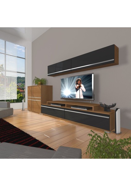 Ekoflex 6y Mdf Tv Ünitesi Tv Sehpası - Ceviz - Siyah