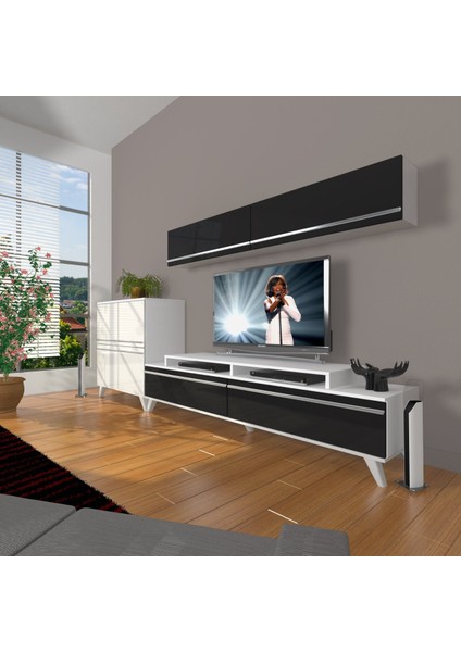 Ekoflex 6y Mdf Retro Tv Ünitesi Tv Sehpası - Beyaz - Siyah