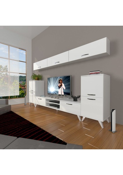 Eko 9 Slm DVD Retro Tv Ünitesi Tv Sehpası - Parlak Beyaz