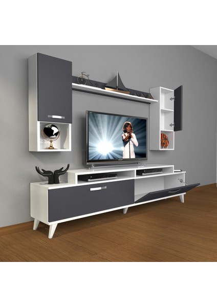 Ekoflex 5da Mdf Retro Tv Ünitesi Tv Sehpası - Beyaz - Antrasit