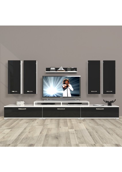 Ekoflex 8d Slm Tv Ünitesi Tv Sehpası - Beyaz - Siyah
